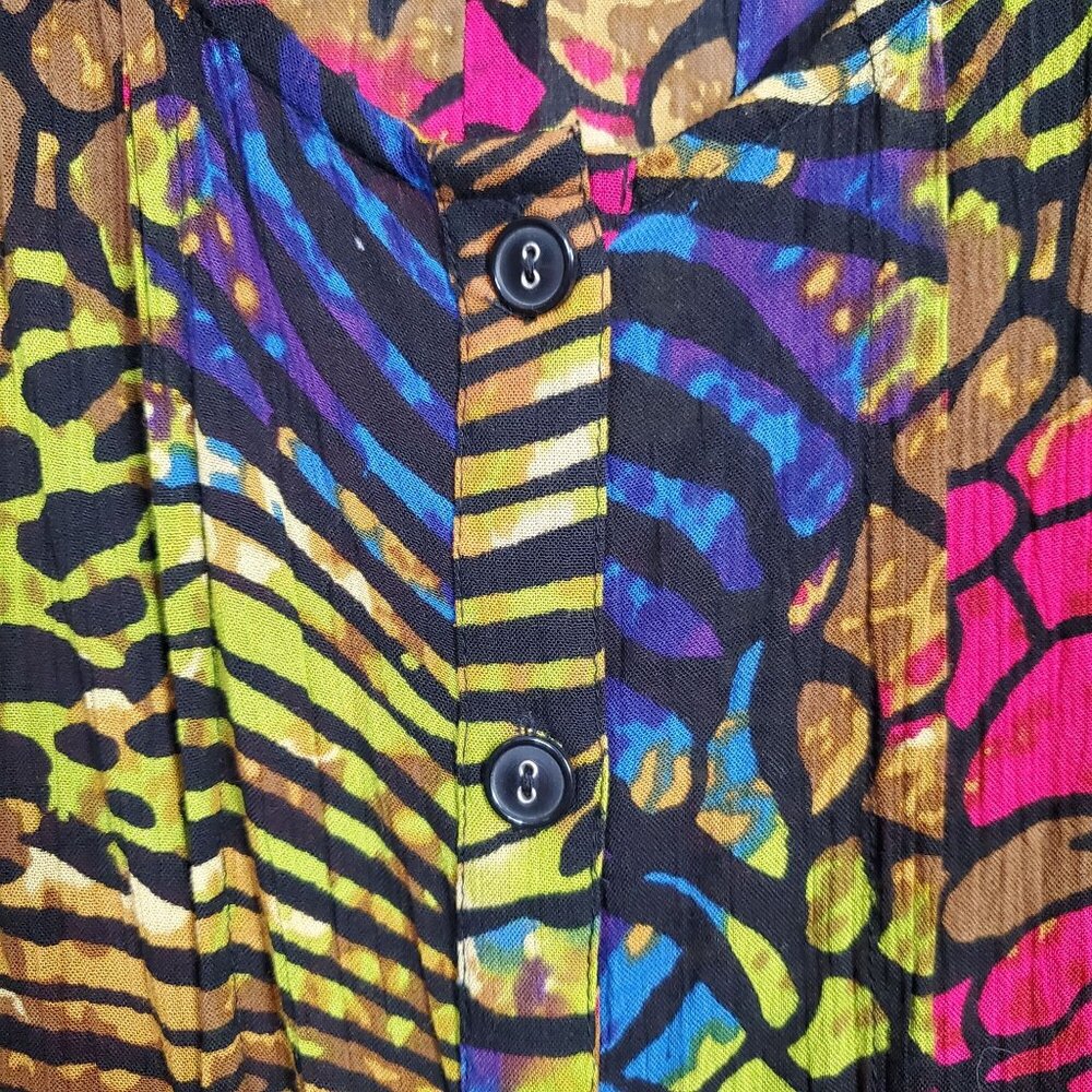 Roamans Sz 36W Tunic Blouse Button Front Flowy Lightweight Rainbow Animal Print - Picture 10 of 12